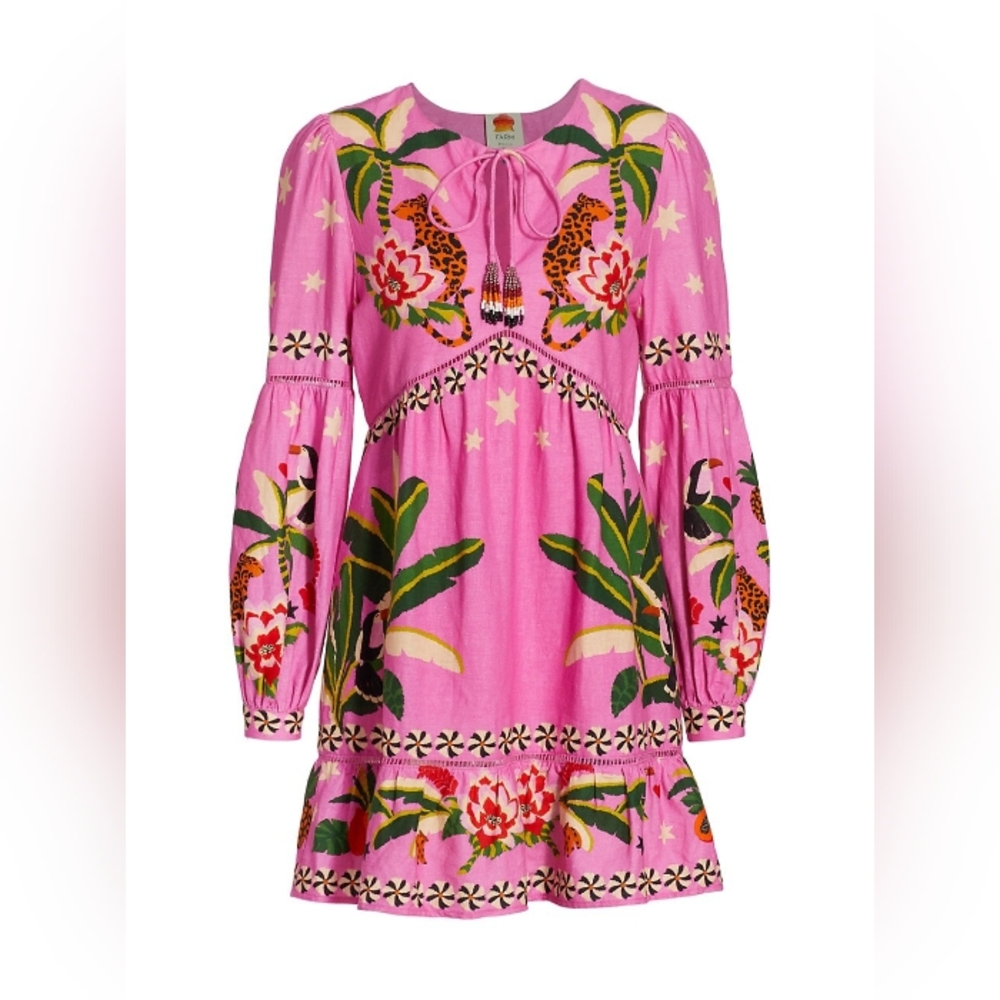 FARM RIO LEOPARD FOREST TASSEL MINIDRESS
